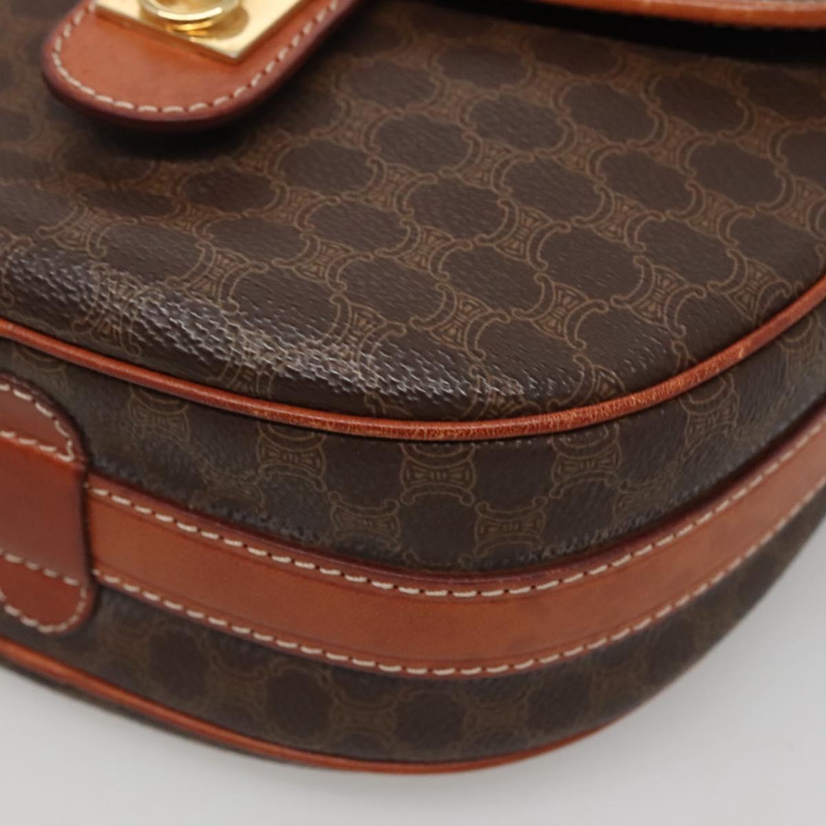 CELINE Macadam Canvas Shoulder Bag PVC Leather Brown Gold Auth 121703