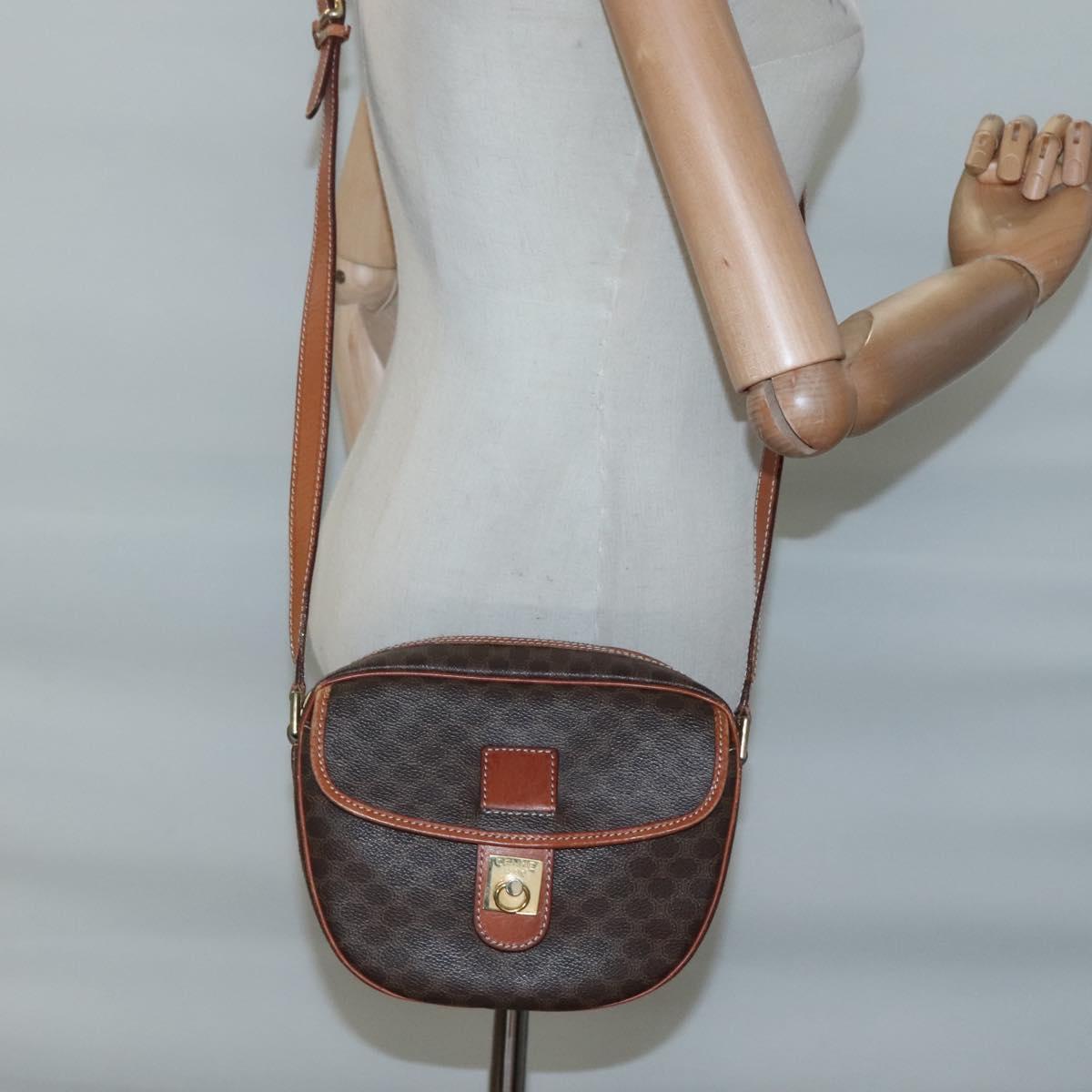 CELINE Macadam Canvas Shoulder Bag PVC Leather Brown Gold Auth 121703