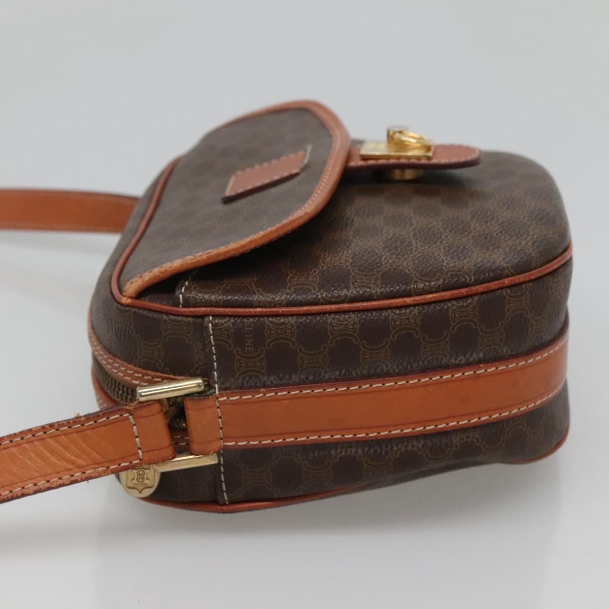 CELINE Macadam Canvas Shoulder Bag PVC Leather Brown Gold Auth 121703