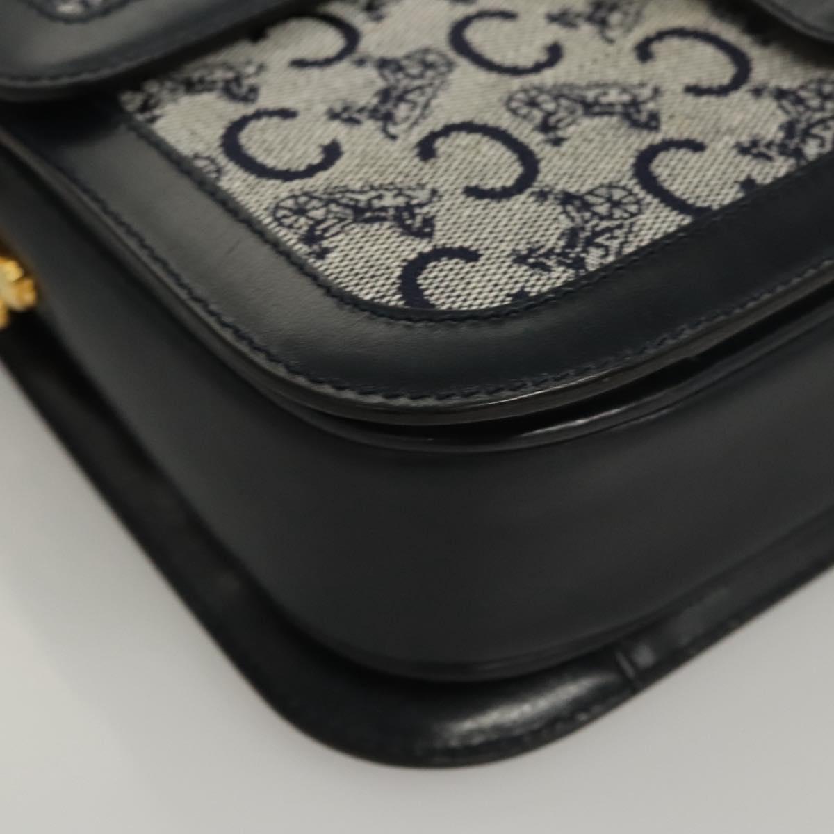 CELINE C Sulky Shoulder Bag Canvas Navy Gold Auth 121704
