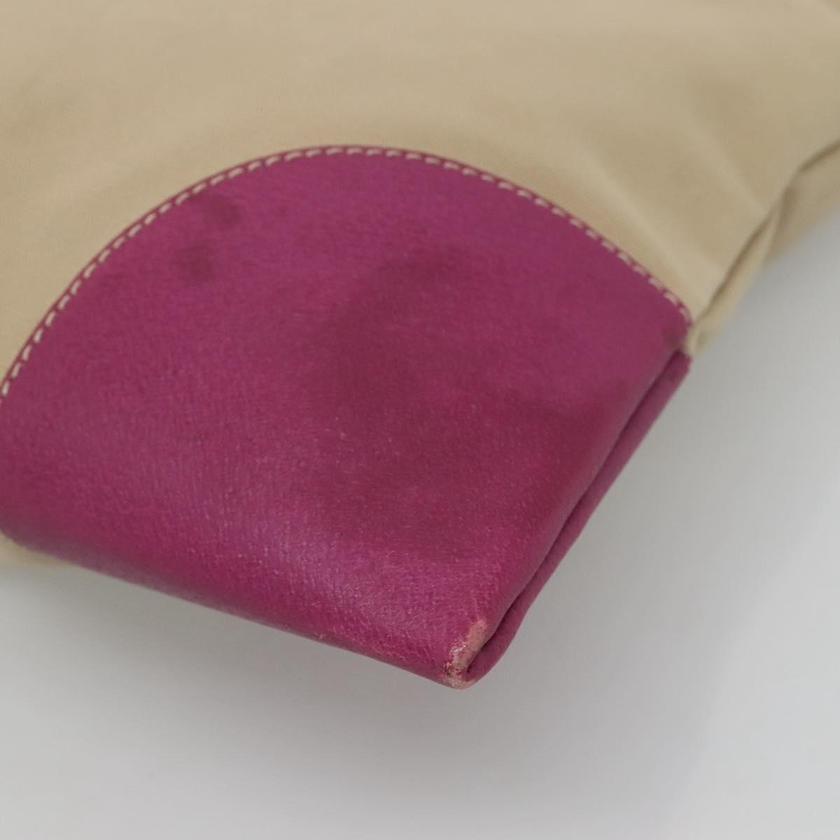 PRADA Tote Bag Canvas Leather Beige Silver Auth 121707