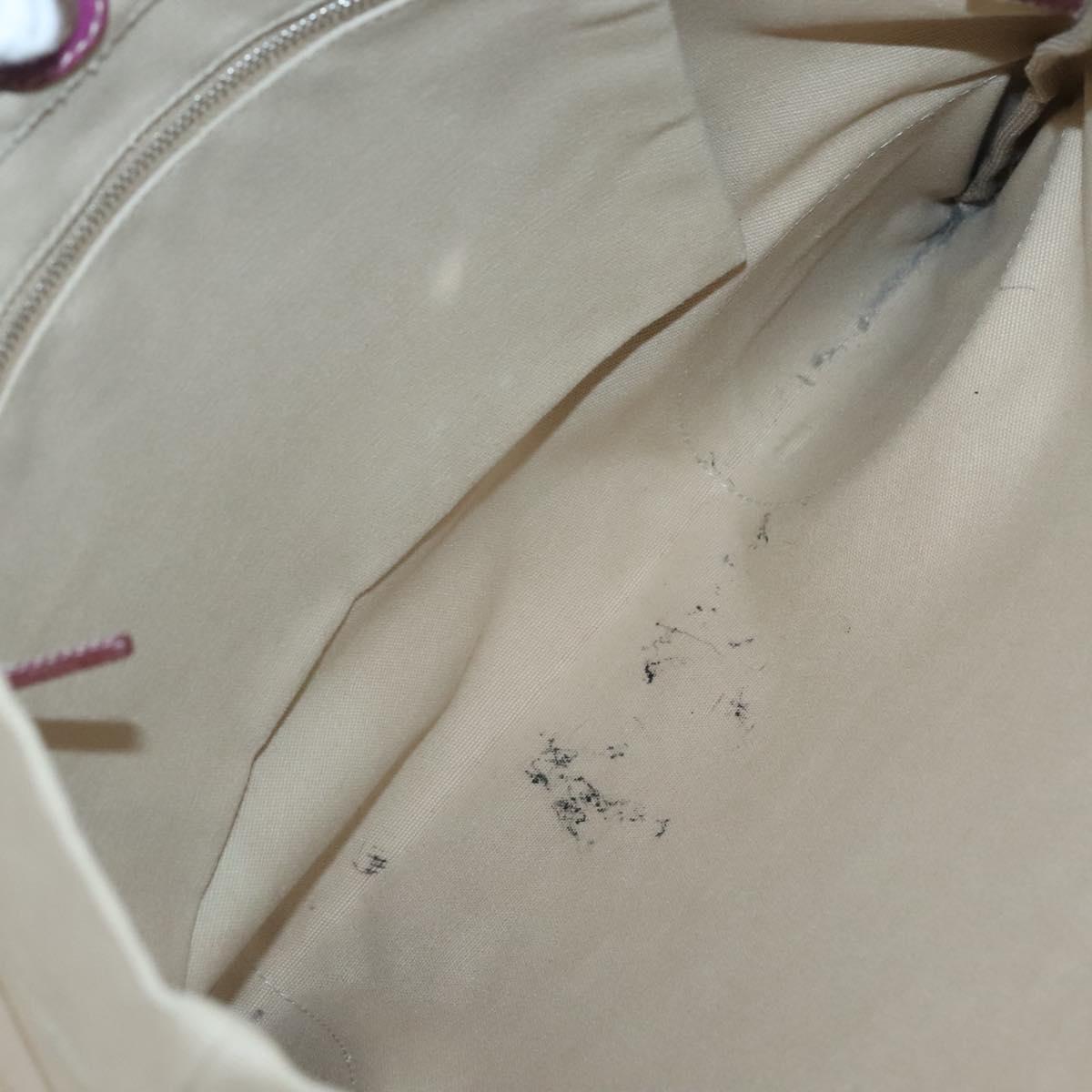 PRADA Tote Bag Canvas Leather Beige Silver Auth 121707