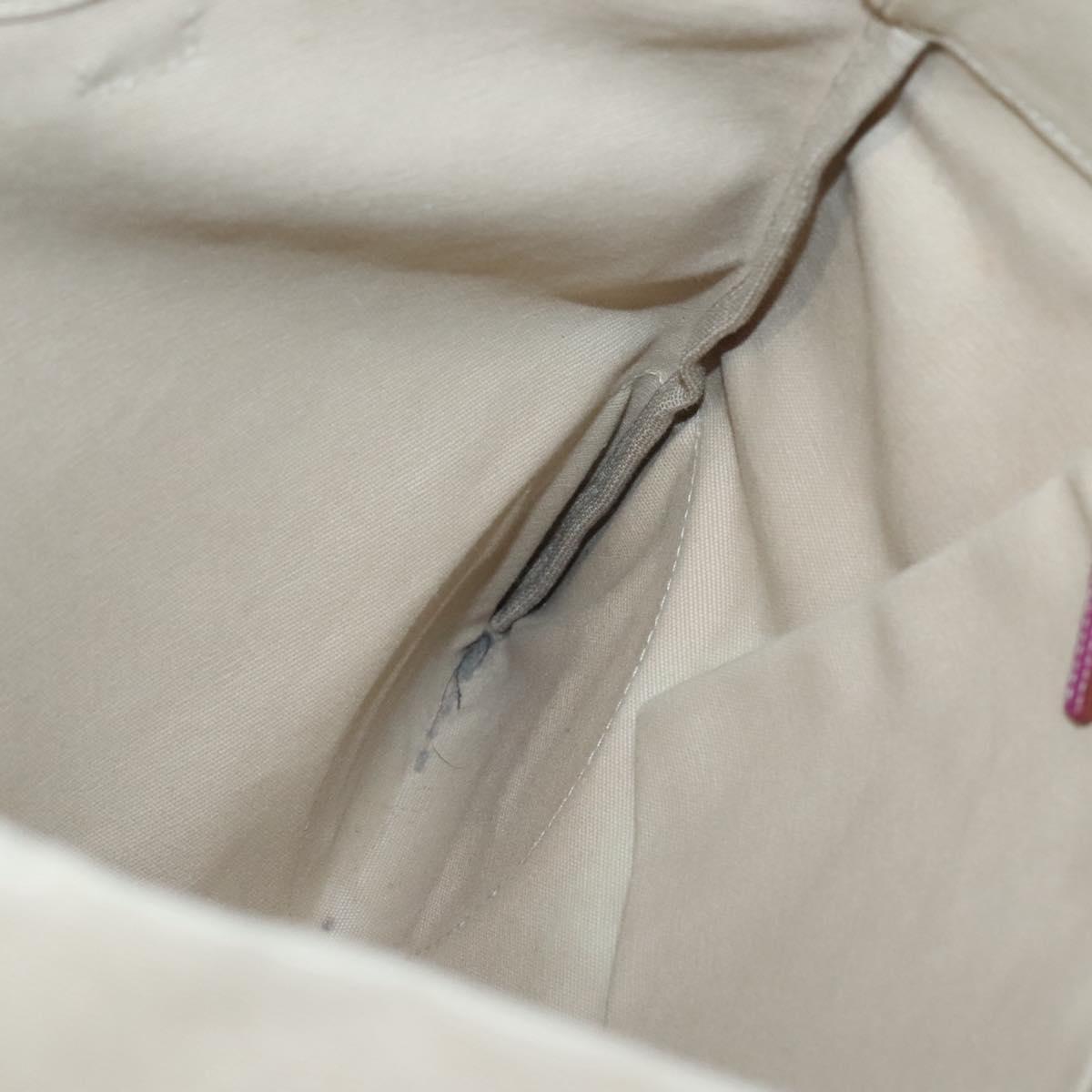 PRADA Tote Bag Canvas Leather Beige Silver Auth 121707