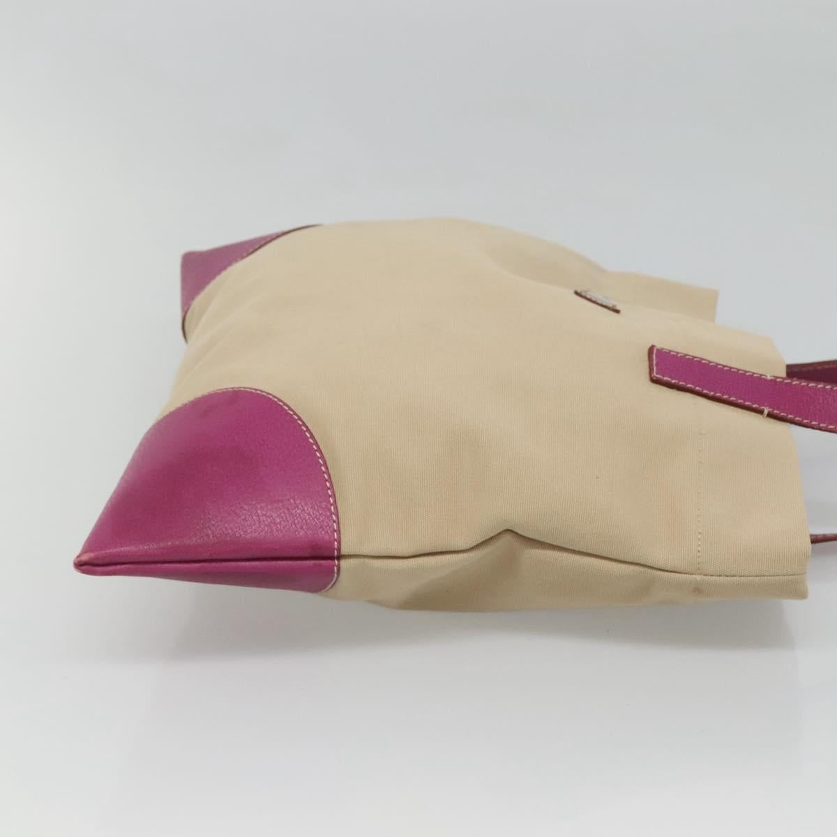 PRADA Tote Bag Canvas Leather Beige Silver Auth 121707