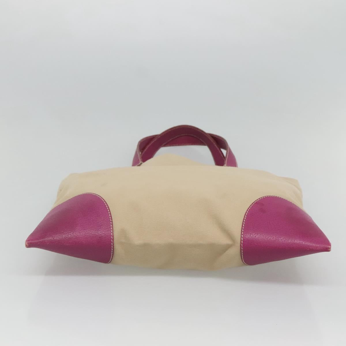 PRADA Tote Bag Canvas Leather Beige Silver Auth 121707