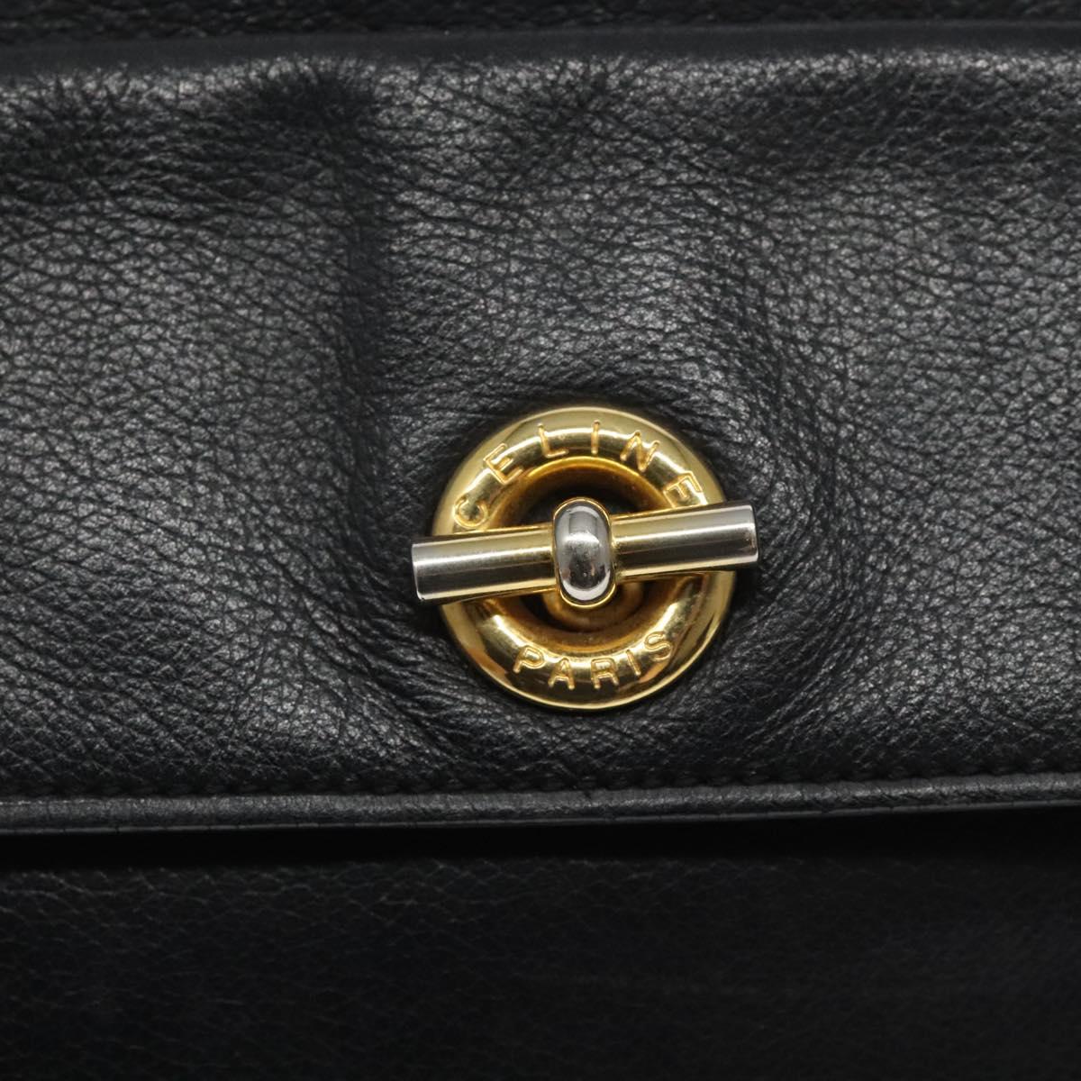 CELINE Shoulder Bag Leather Black Gold Auth 121723