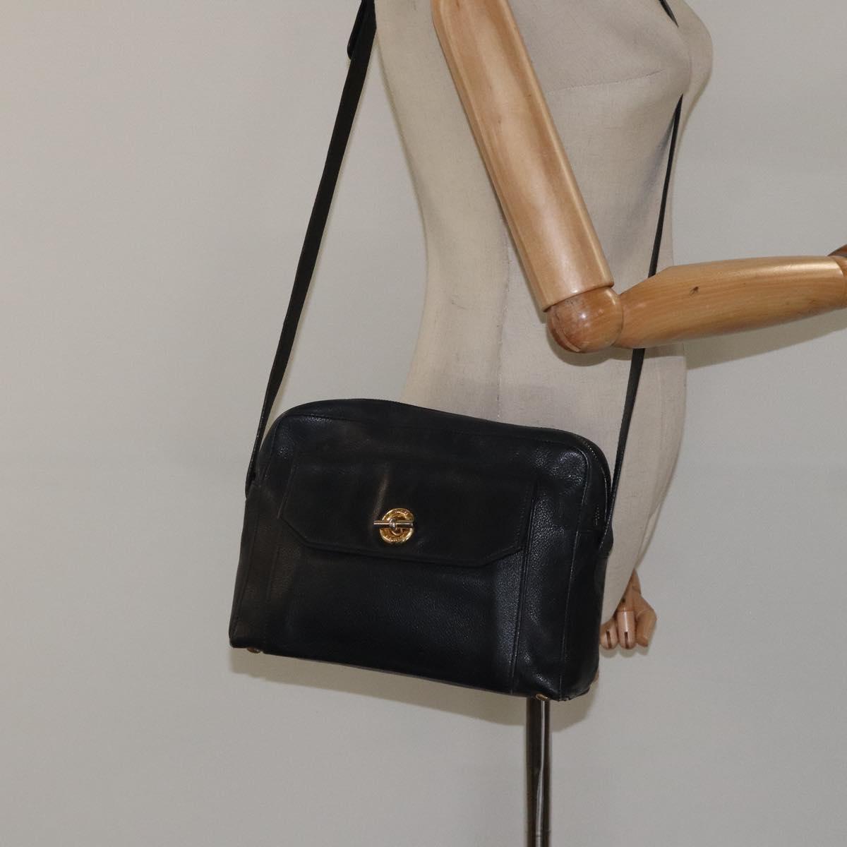 CELINE Shoulder Bag Leather Black Gold Auth 121723