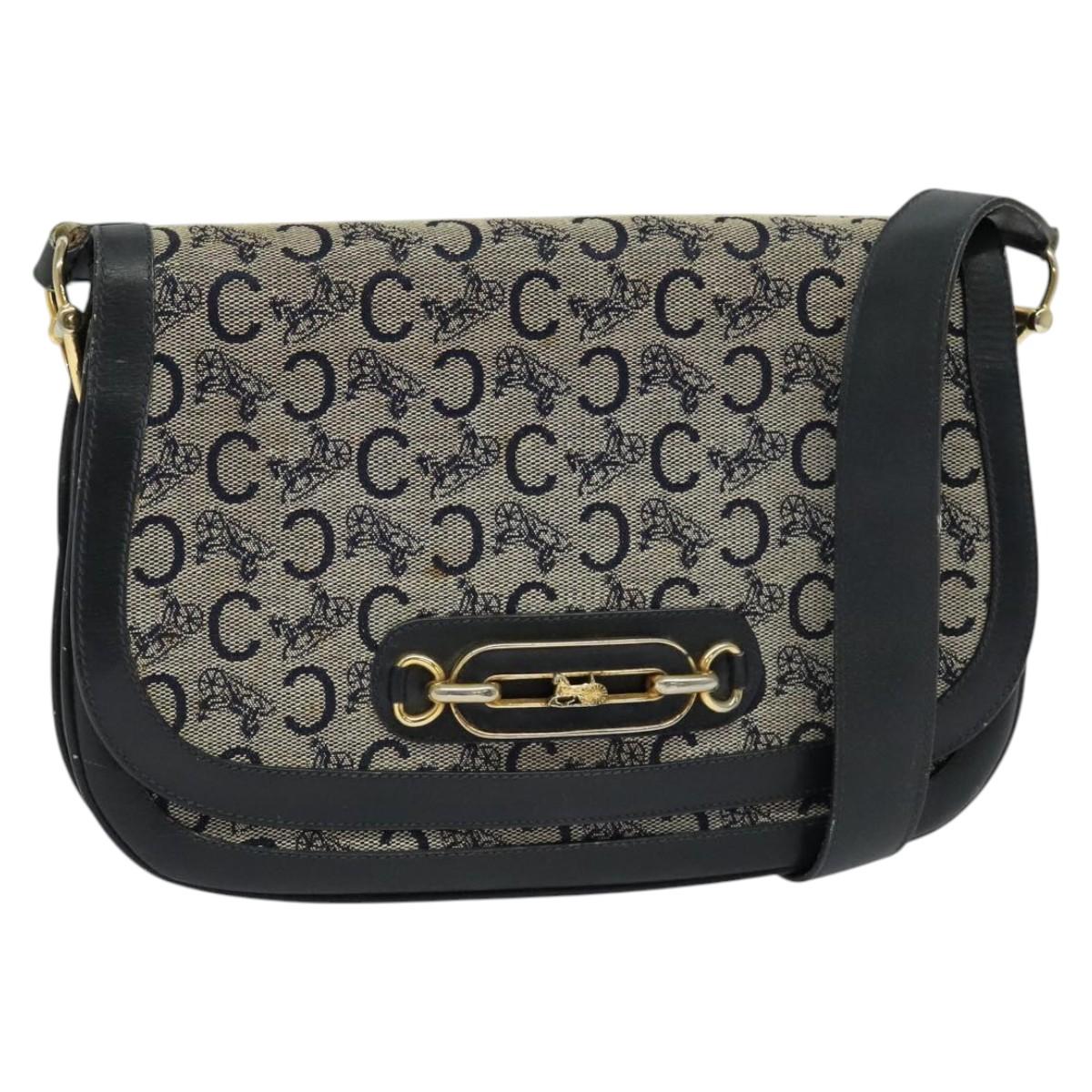 CELINE C Sulky Shoulder Bag Canvas Navy Gold Auth 121724