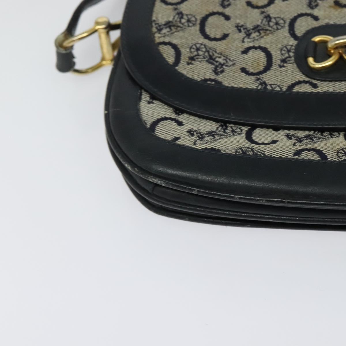 CELINE C Sulky Shoulder Bag Canvas Navy Gold Auth 121724