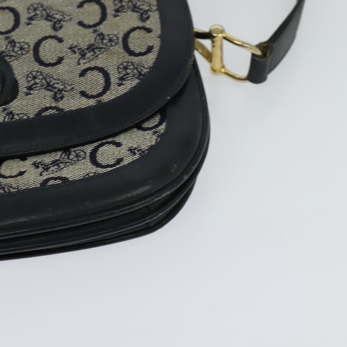 CELINE C Sulky Shoulder Bag Canvas Navy Gold Auth 121724
