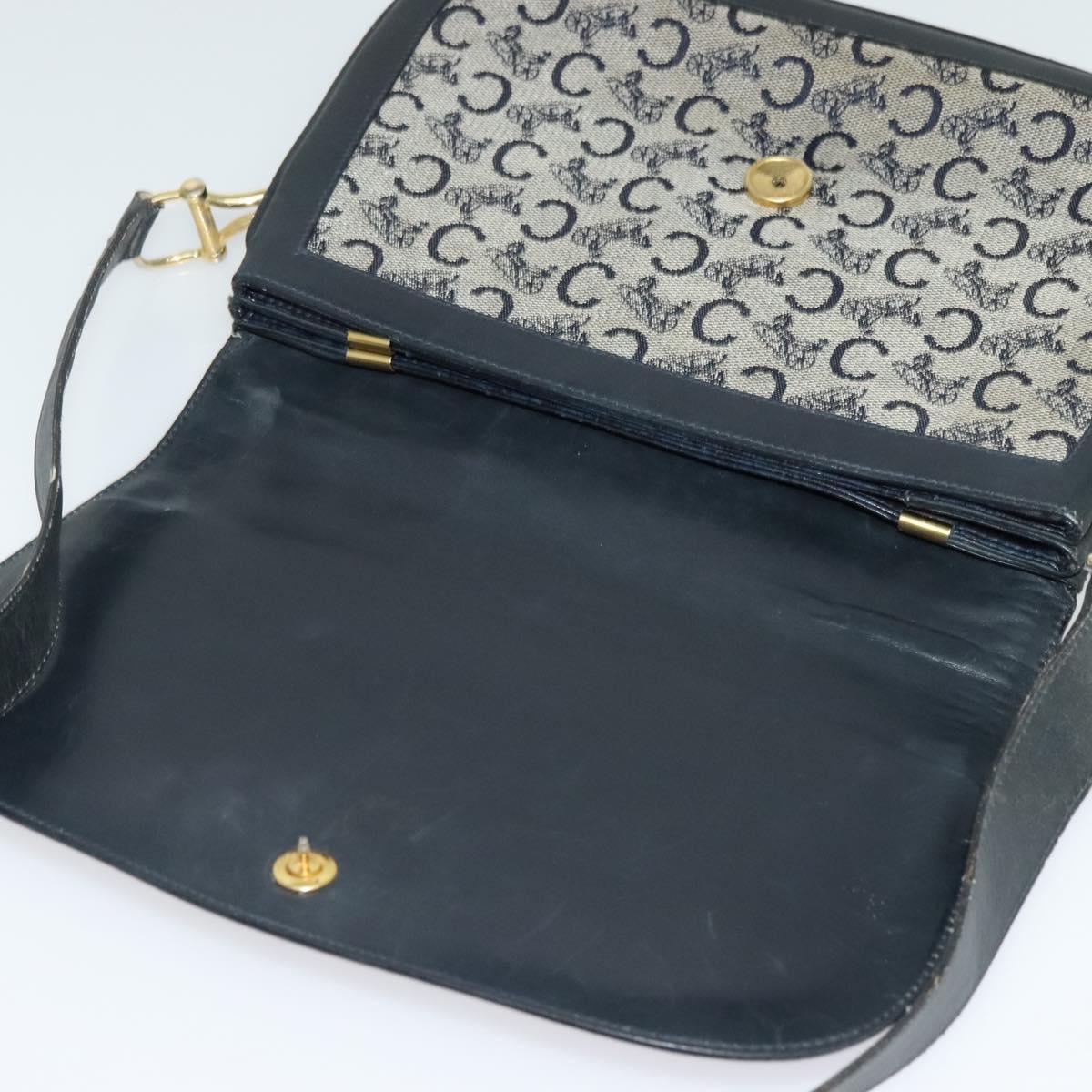 CELINE C Sulky Shoulder Bag Canvas Navy Gold Auth 121724