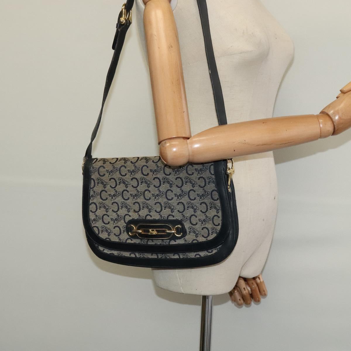 CELINE C Sulky Shoulder Bag Canvas Navy Gold Auth 121724