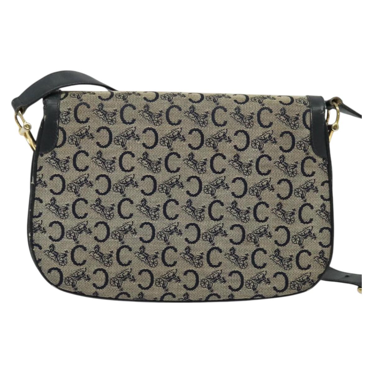 CELINE C Sulky Shoulder Bag Canvas Navy Gold Auth 121724