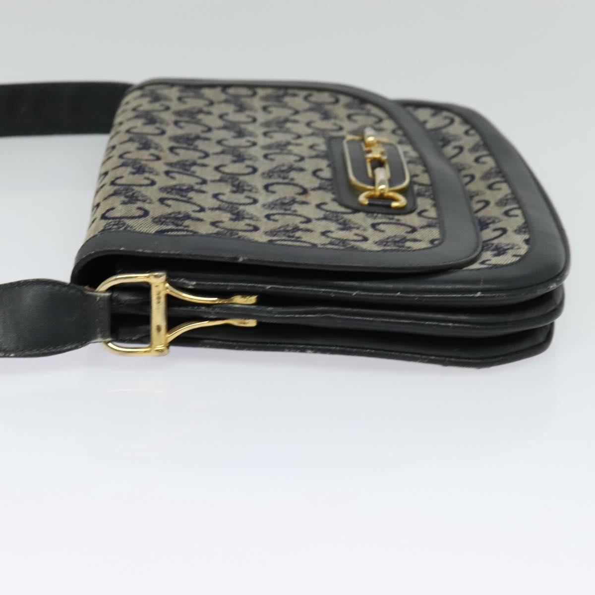 CELINE C Sulky Shoulder Bag Canvas Navy Gold Auth 121724