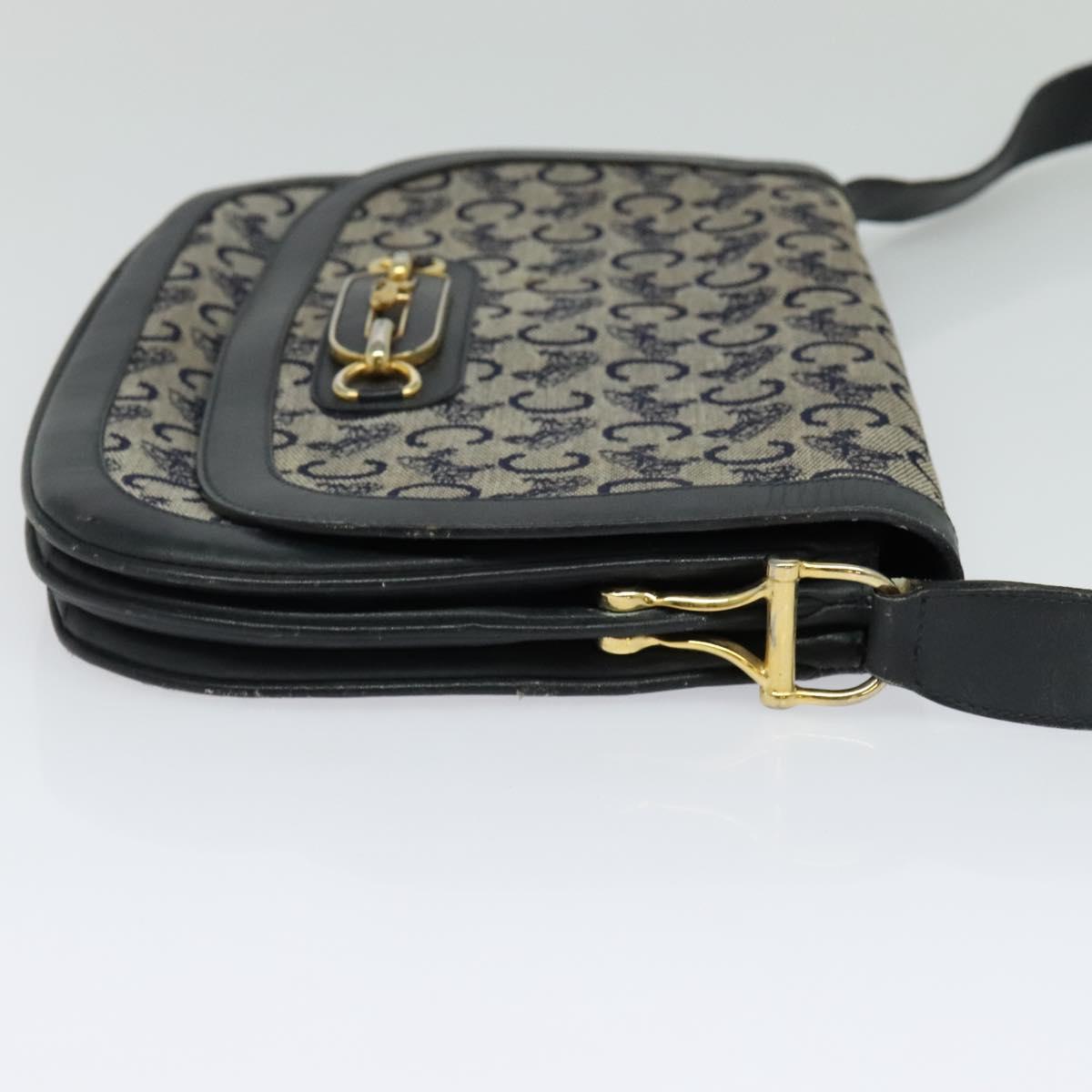 CELINE C Sulky Shoulder Bag Canvas Navy Gold Auth 121724