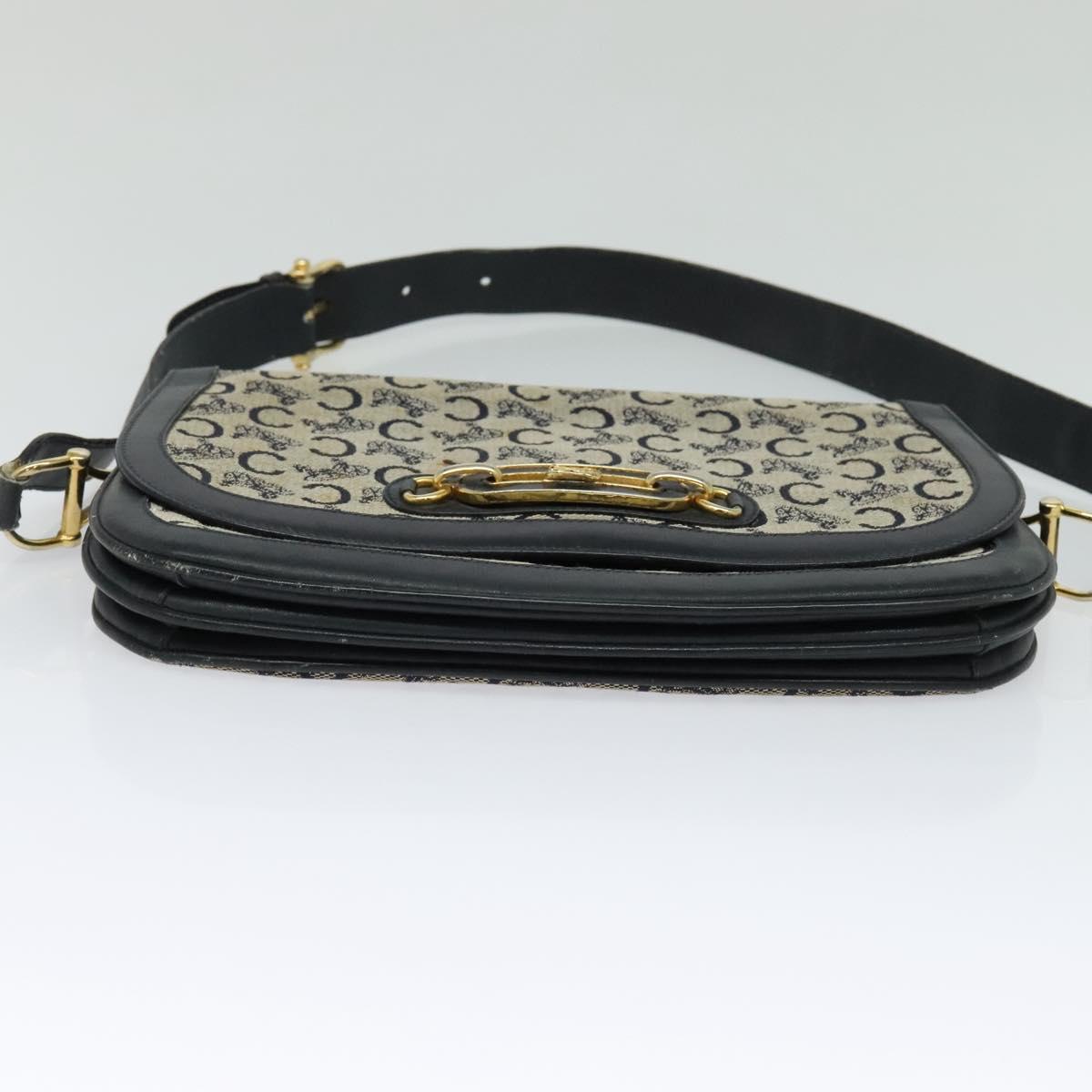 CELINE C Sulky Shoulder Bag Canvas Navy Gold Auth 121724