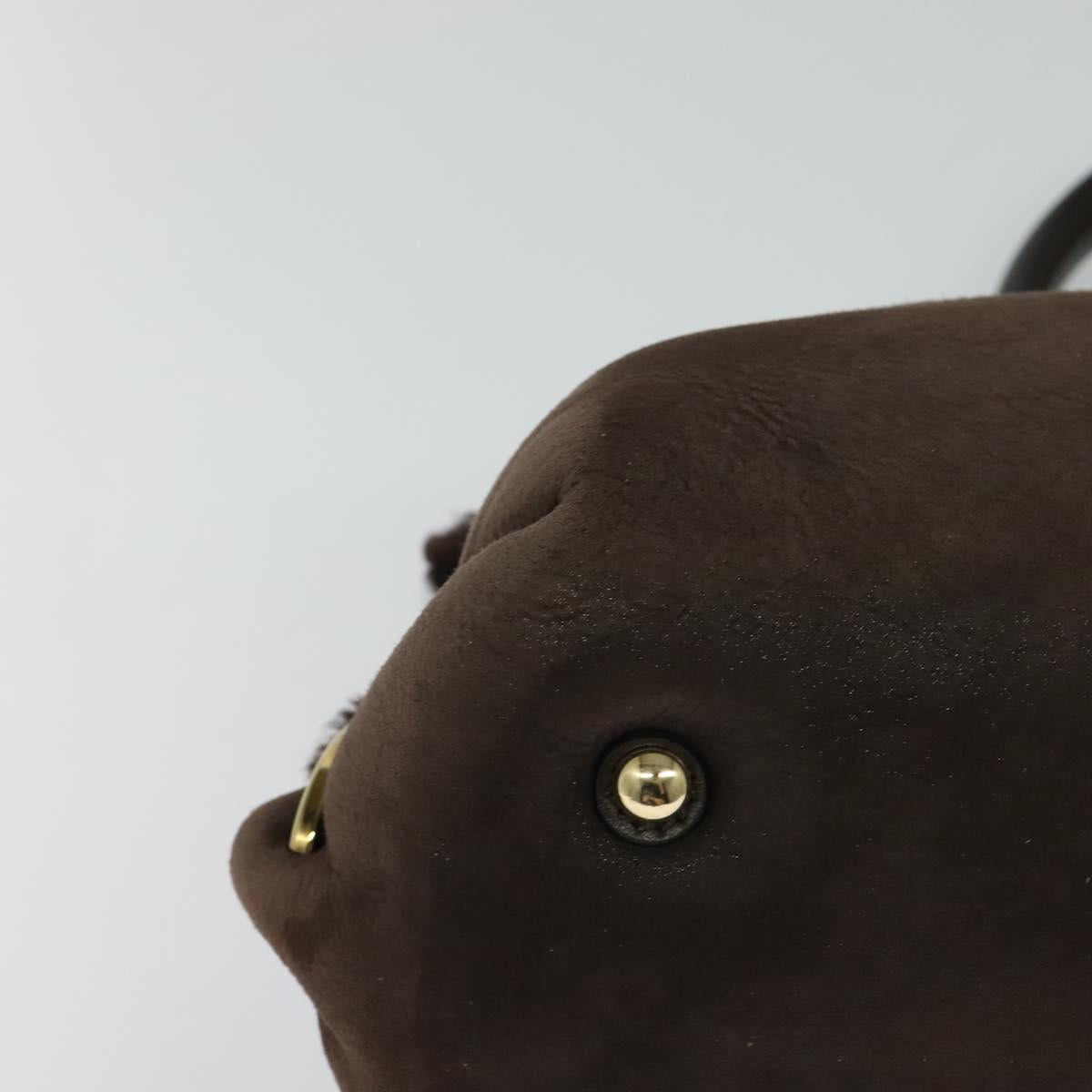 Salvatore Ferragamo Gancini Hand Bag Mouton 2way Brown Gold Auth 121725