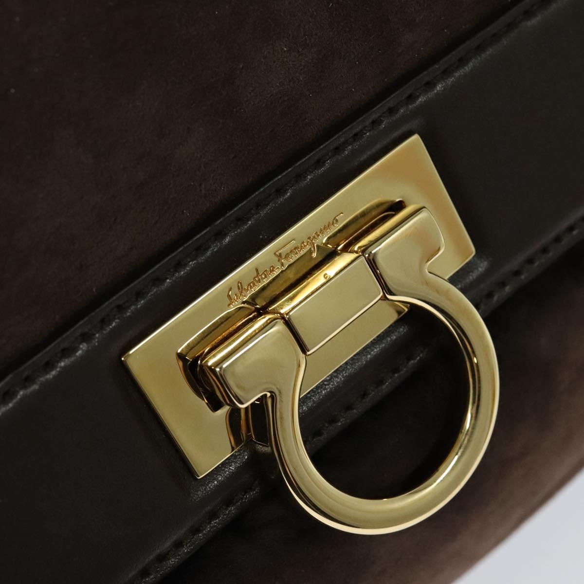 Salvatore Ferragamo Gancini Hand Bag Mouton 2way Brown Gold Auth 121725