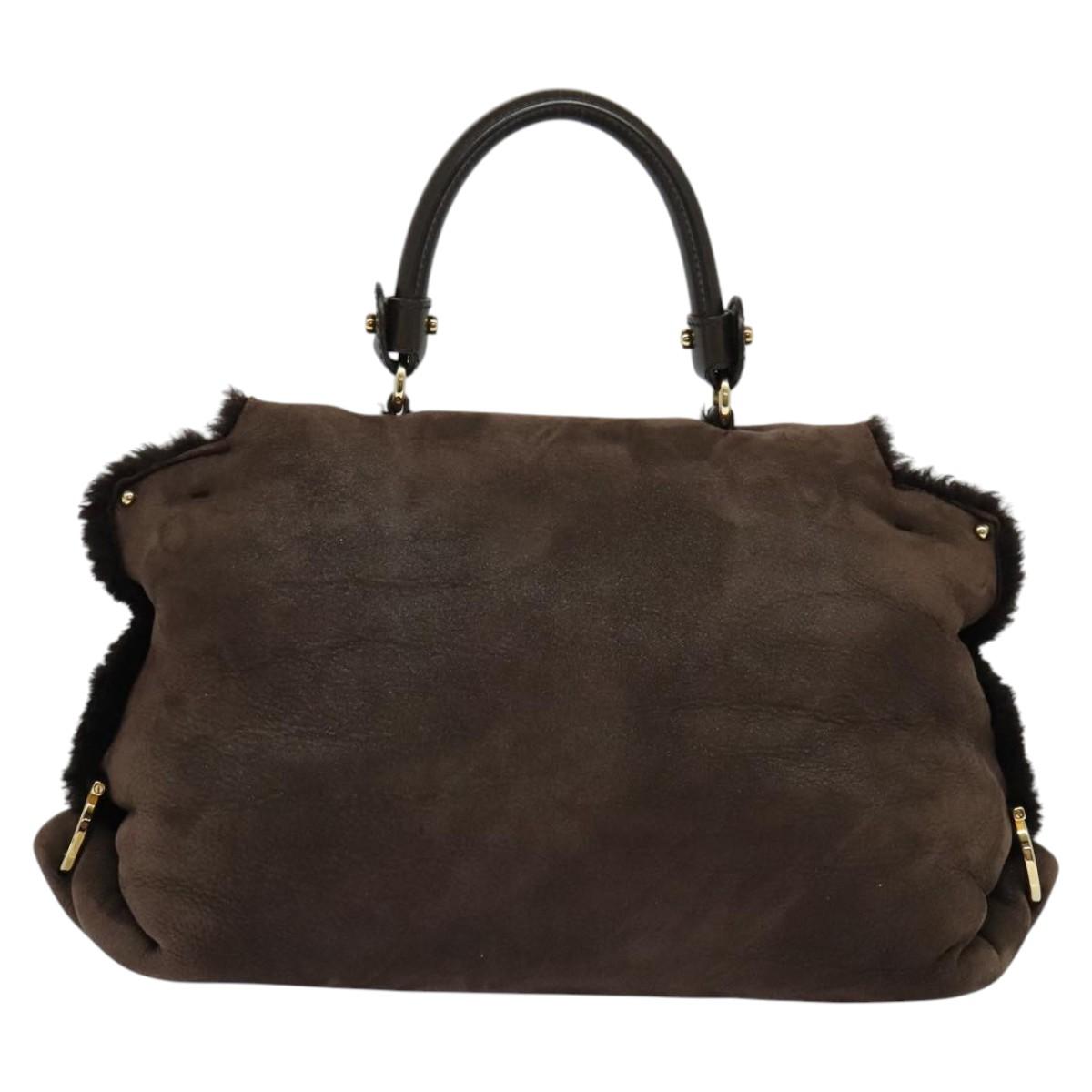 Salvatore Ferragamo Gancini Hand Bag Mouton 2way Brown Gold Auth 121725