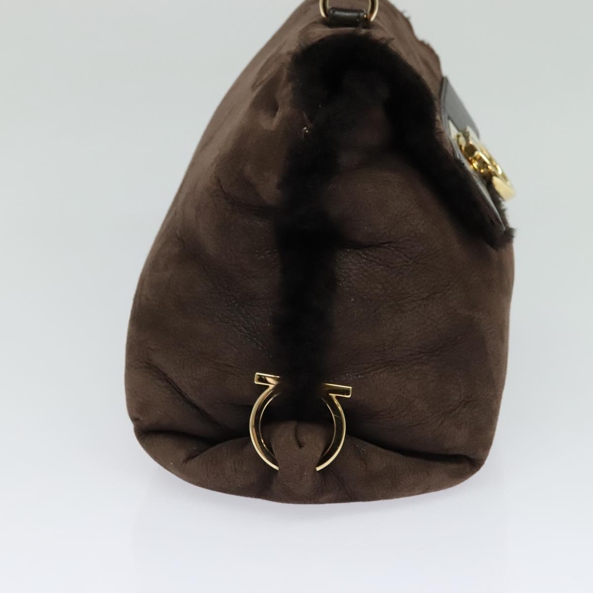 Salvatore Ferragamo Gancini Hand Bag Mouton 2way Brown Gold Auth 121725