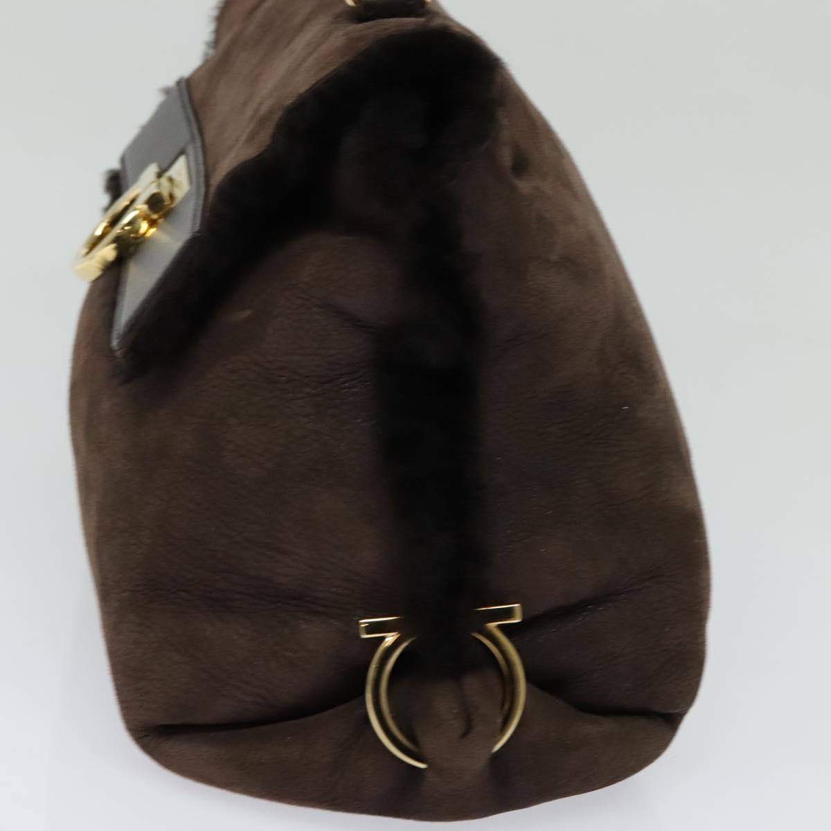 Salvatore Ferragamo Gancini Hand Bag Mouton 2way Brown Gold Auth 121725