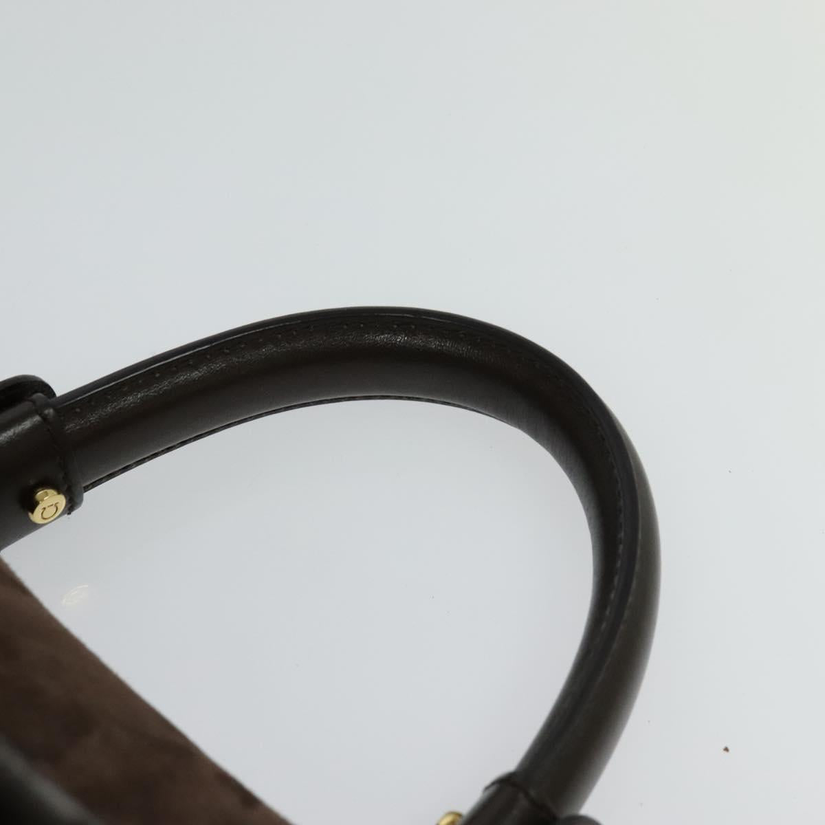 Salvatore Ferragamo Gancini Hand Bag Mouton 2way Brown Gold Auth 121725