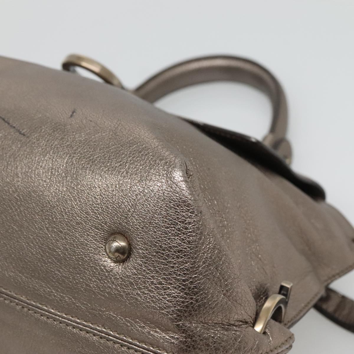 Salvatore Ferragamo Gancini Hand Bag Leather 2way Gold Tone Auth 121739