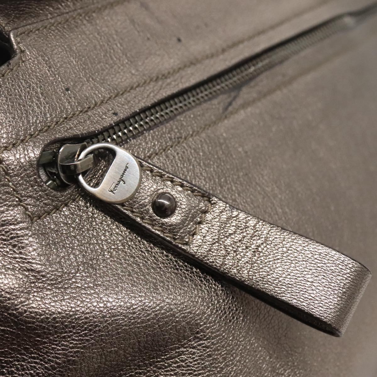 Salvatore Ferragamo Gancini Hand Bag Leather 2way Gold Tone Auth 121739