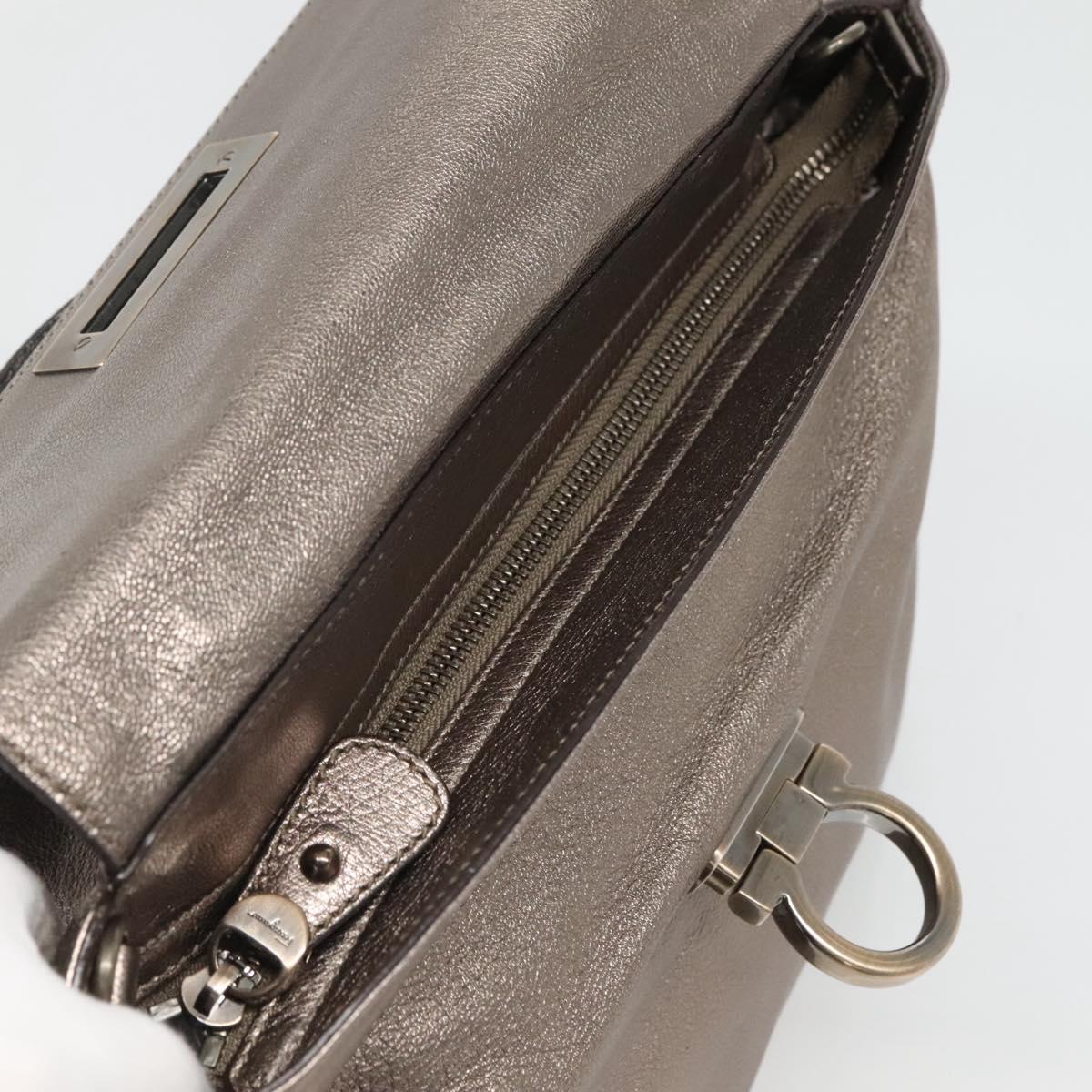 Salvatore Ferragamo Gancini Hand Bag Leather 2way Gold Tone Auth 121739