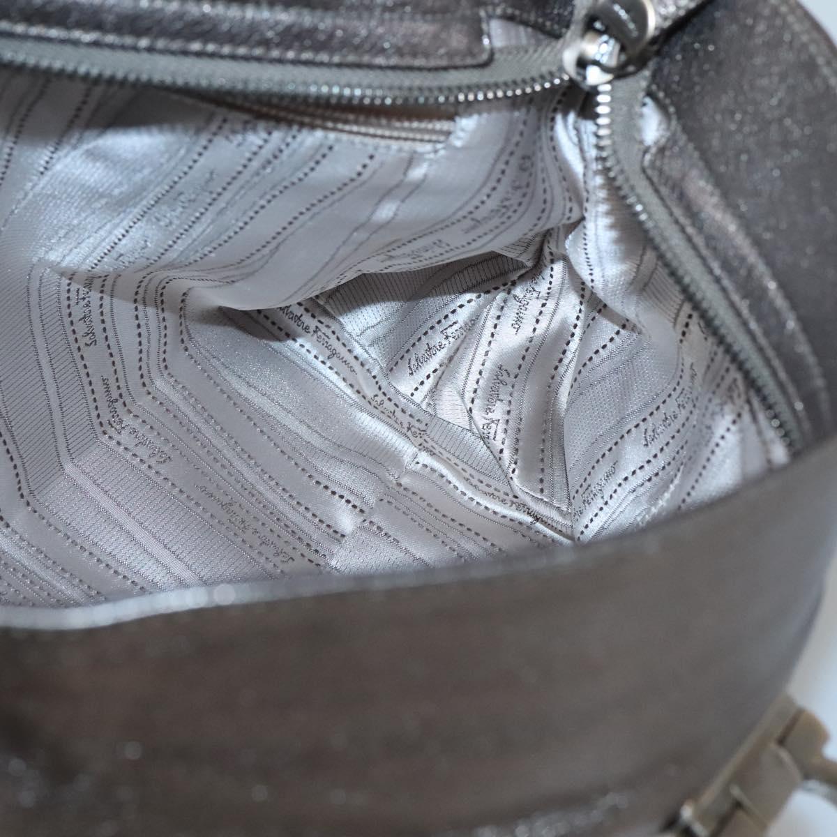 Salvatore Ferragamo Gancini Hand Bag Leather 2way Gold Tone Auth 121739