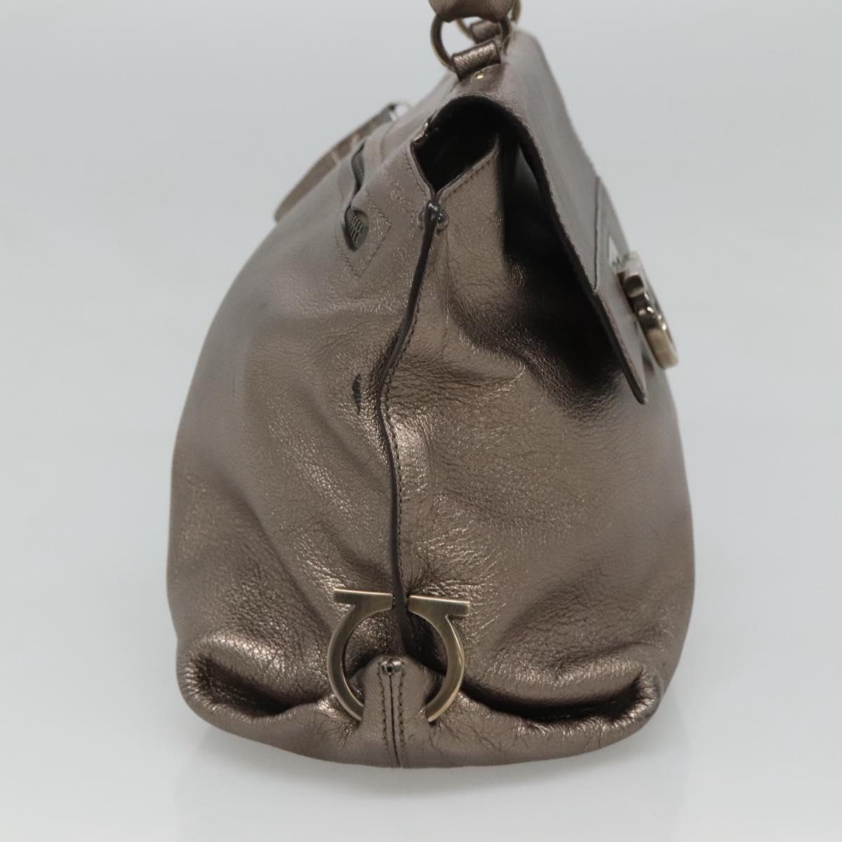 Salvatore Ferragamo Gancini Hand Bag Leather 2way Gold Tone Auth 121739
