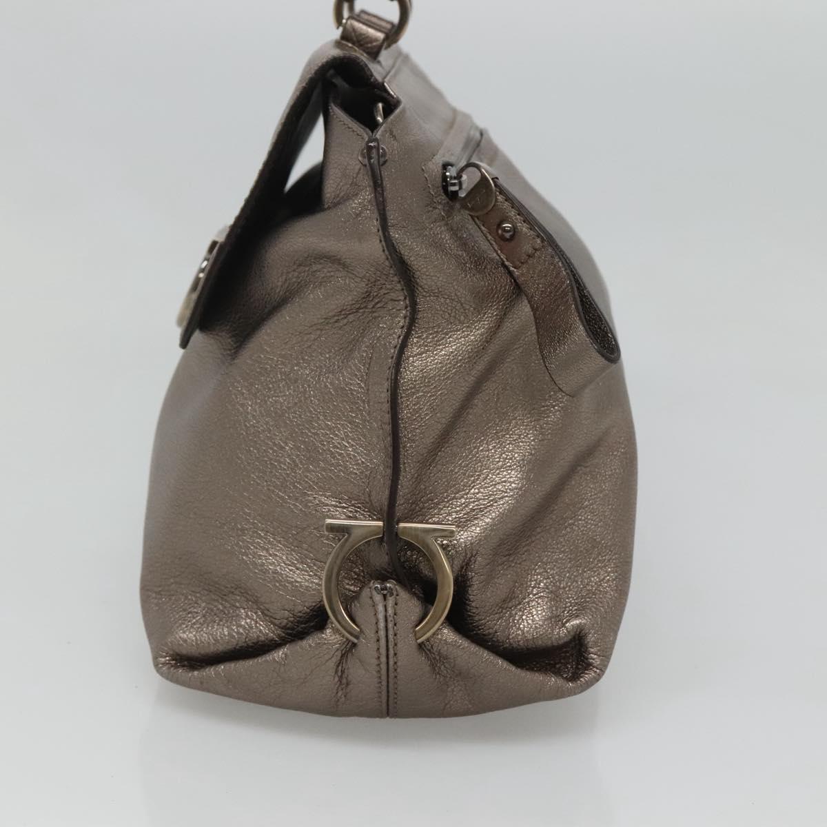 Salvatore Ferragamo Gancini Hand Bag Leather 2way Gold Tone Auth 121739