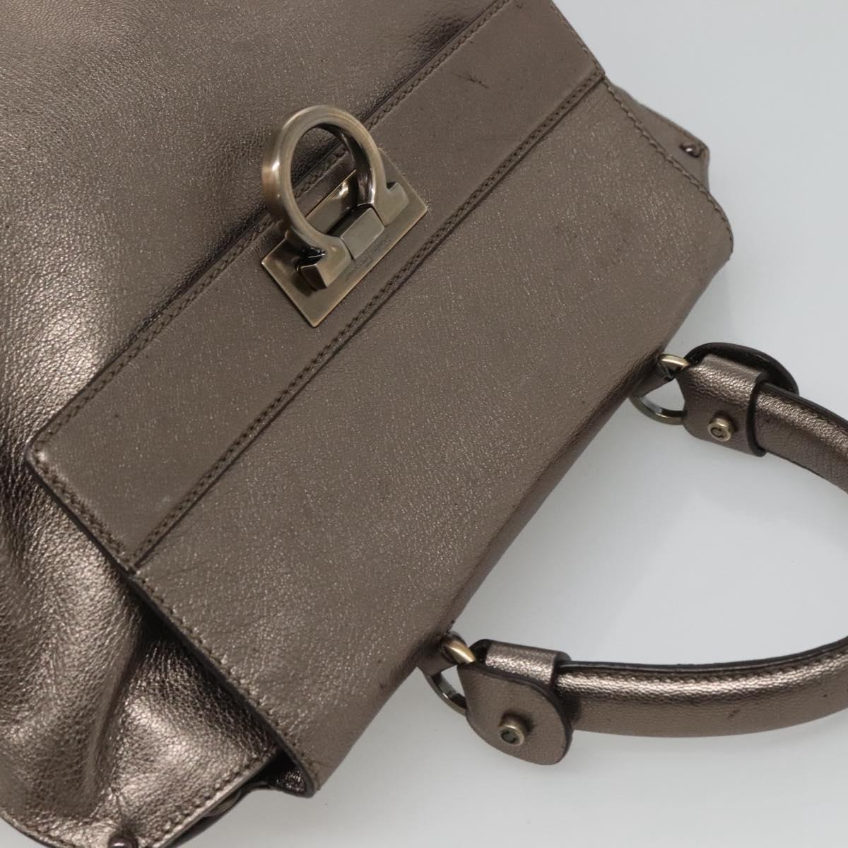 Salvatore Ferragamo Gancini Hand Bag Leather 2way Gold Tone Auth 121739