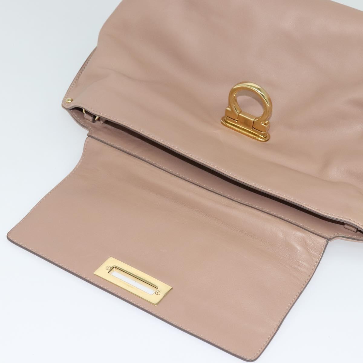 Salvatore Ferragamo Gancini Sofia Hand Bag Leather 2way Beige Gold Auth 121740