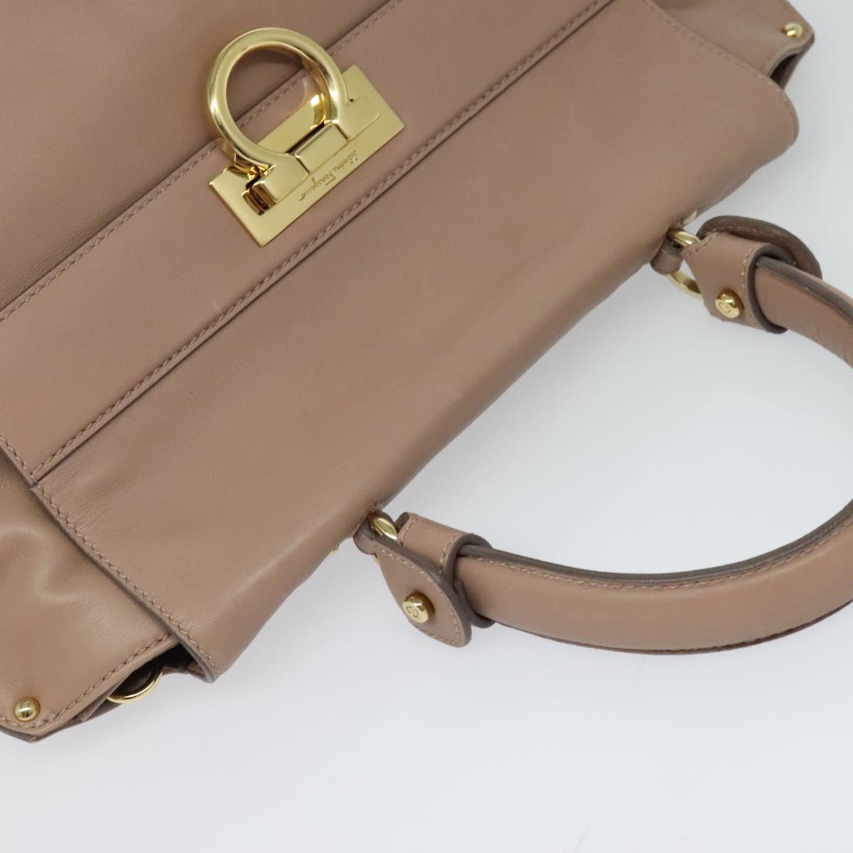 Salvatore Ferragamo Gancini Sofia Hand Bag Leather 2way Beige Gold Auth 121740
