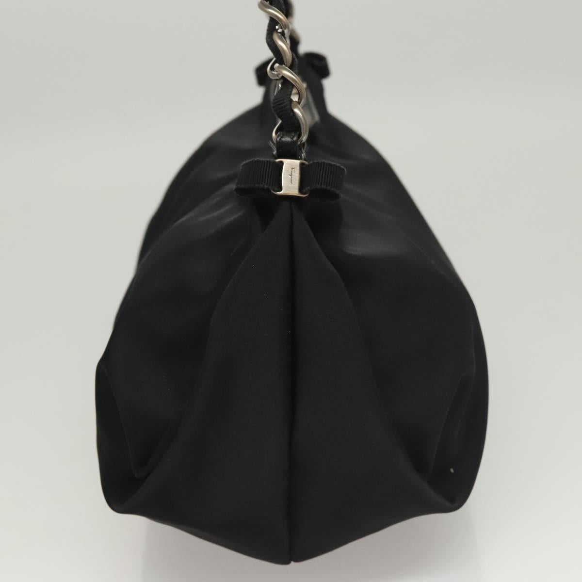 Salvatore Ferragamo Chain Shoulder Bag Nylon Black Silver Auth 121741