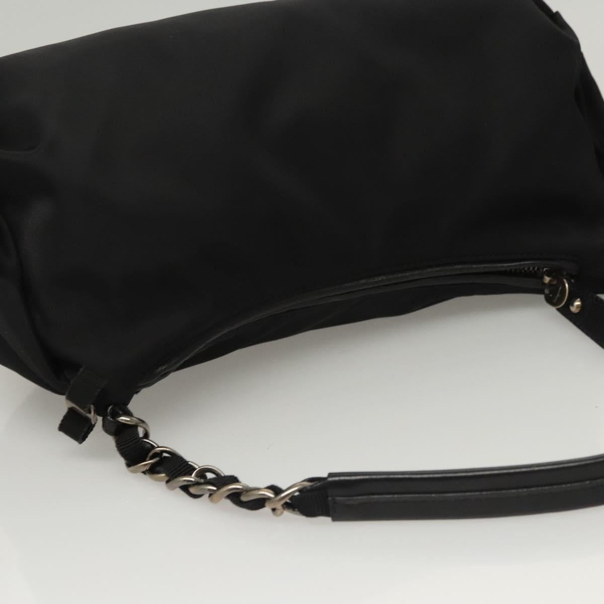 Salvatore Ferragamo Chain Shoulder Bag Nylon Black Silver Auth 121741