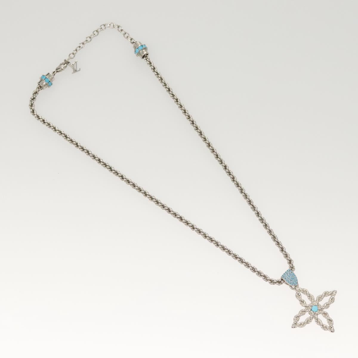 LOUIS VUITTON LV Flower Rope Pendant Necklace Silver tone M02062 LV Auth 121761