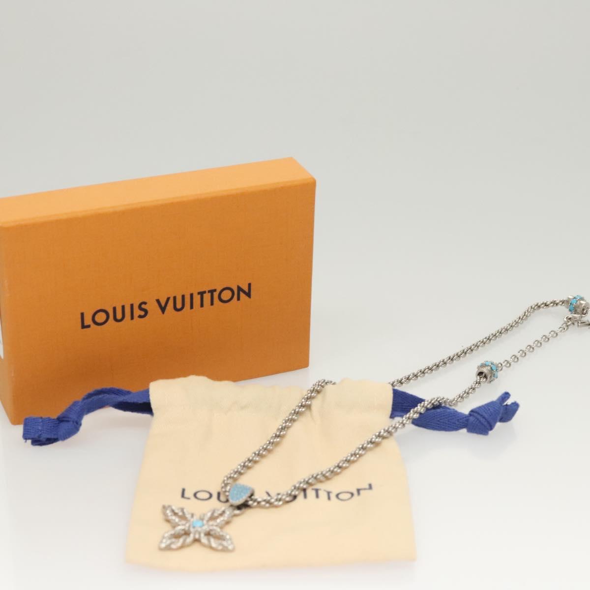 LOUIS VUITTON LV Flower Rope Pendant Necklace Silver tone M02062 LV Auth 121761