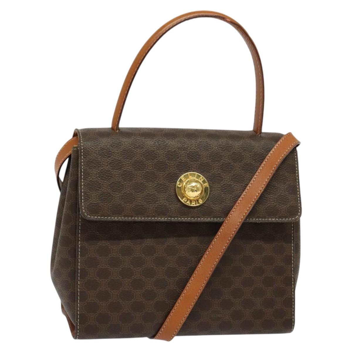 CELINE Macadam Canvas Hand Bag PVC Leather 2way Brown Gold Auth 121807