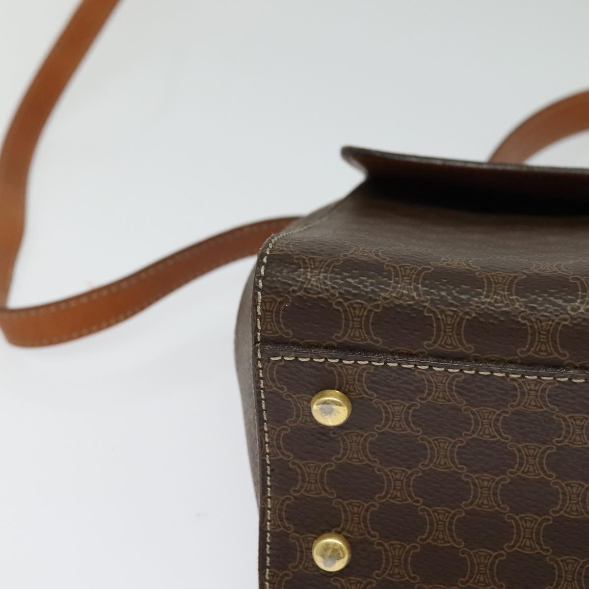 CELINE Macadam Canvas Hand Bag PVC Leather 2way Brown Gold Auth 121807