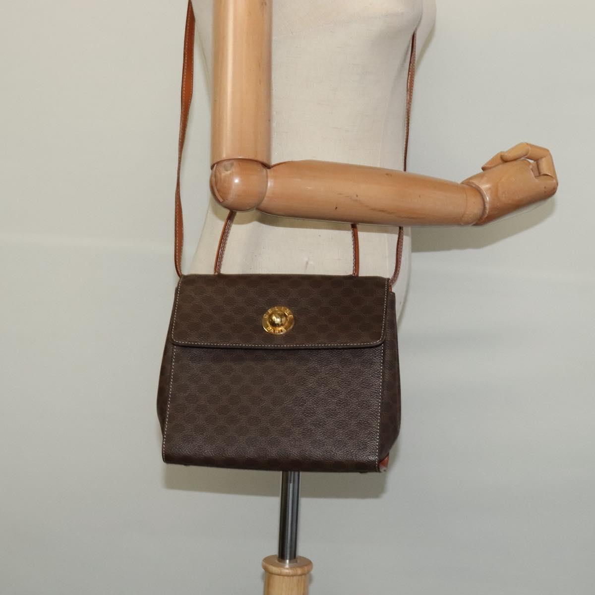 CELINE Macadam Canvas Hand Bag PVC Leather 2way Brown Gold Auth 121807