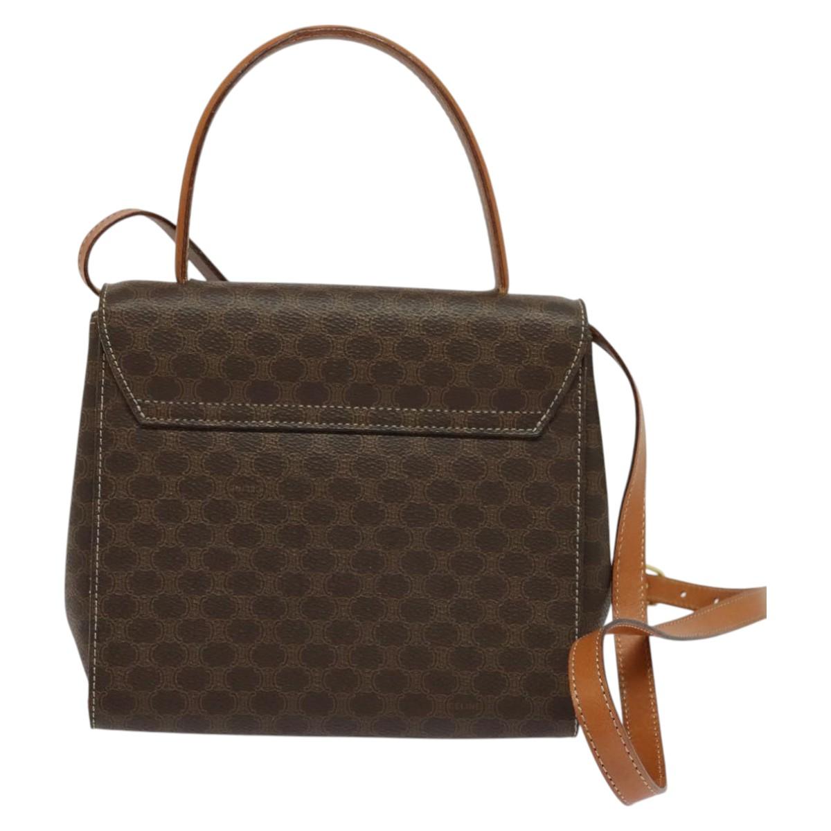 CELINE Macadam Canvas Hand Bag PVC Leather 2way Brown Gold Auth 121807