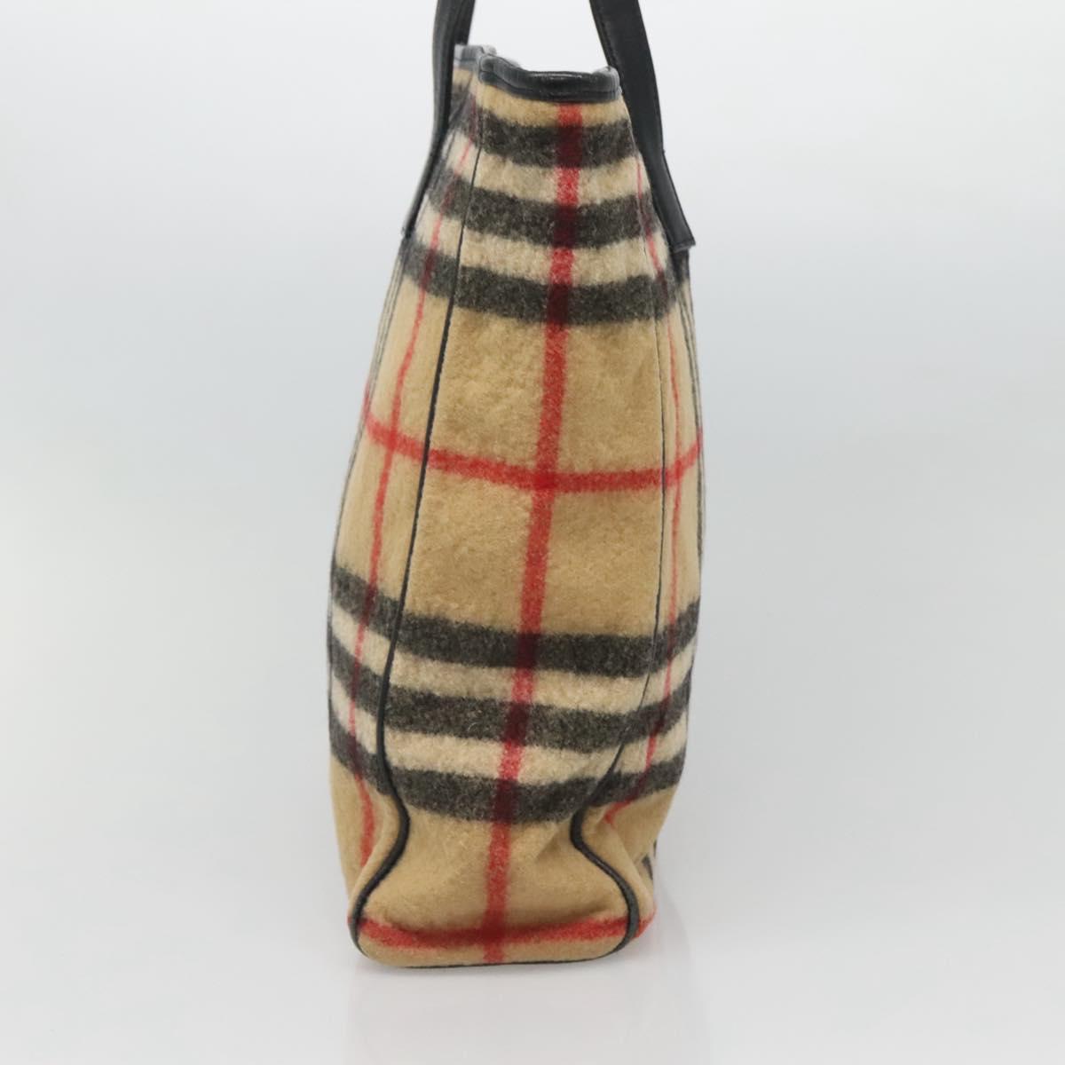 BURBERRY Nova Check Blue Label Tote Bag Wool Beige Silver Auth 121808