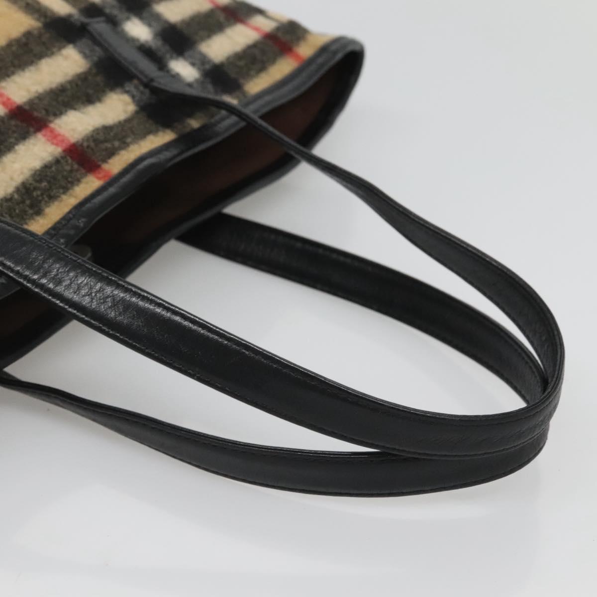 BURBERRY Nova Check Blue Label Tote Bag Wool Beige Silver Auth 121808