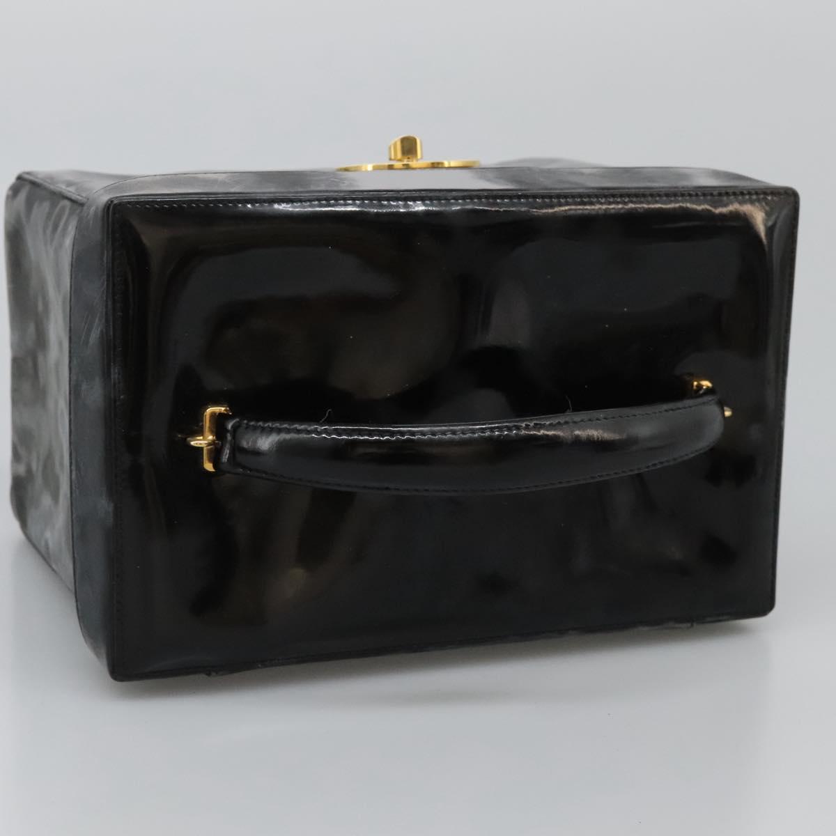 CHANEL Vanity Bag Patent Leather 2way Black Gold CC Auth 121811
