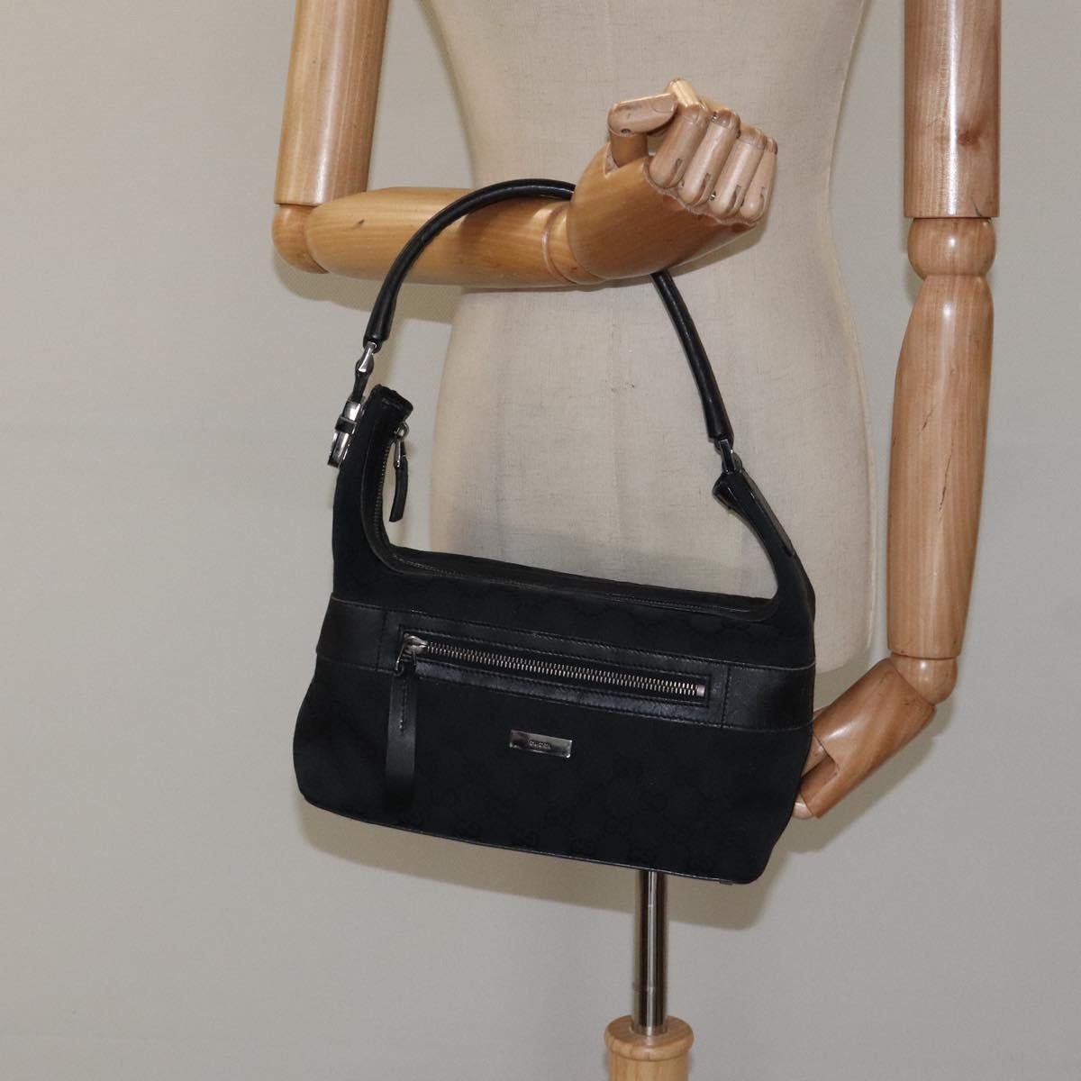 GUCCI GG Canvas Shoulder Bag Black Silver 0014302 Auth 121829