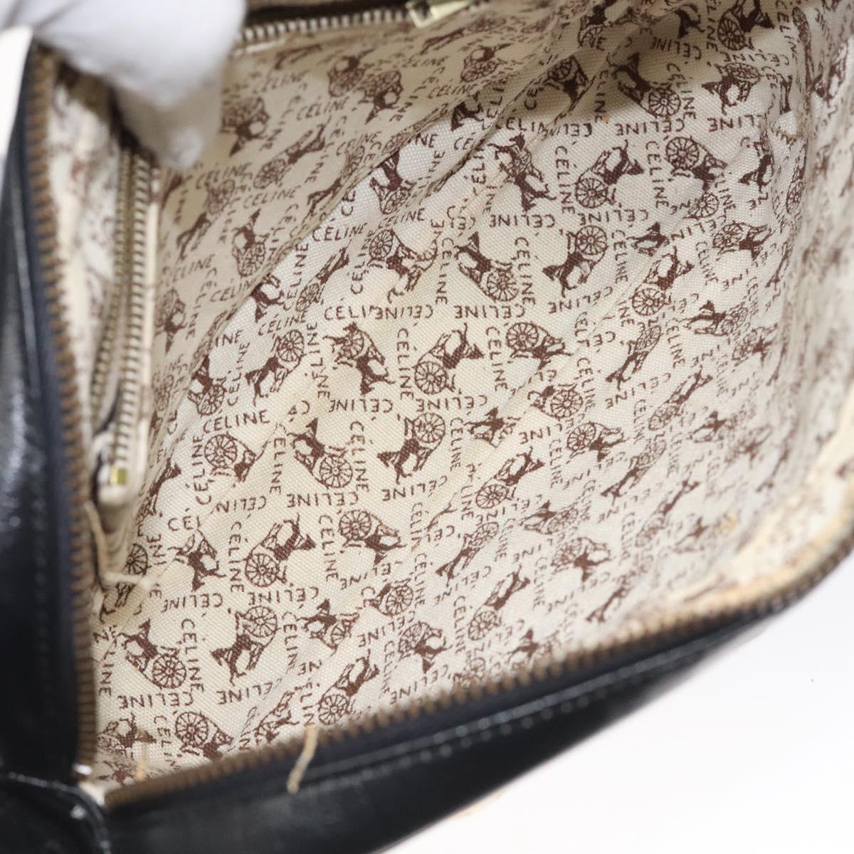 CELINE Shoulder Bag Leather Black Gold Auth 121842