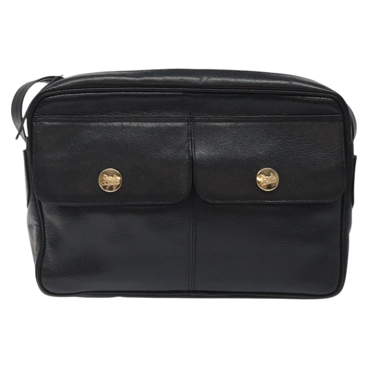 CELINE Shoulder Bag Leather Black Gold Auth 121842