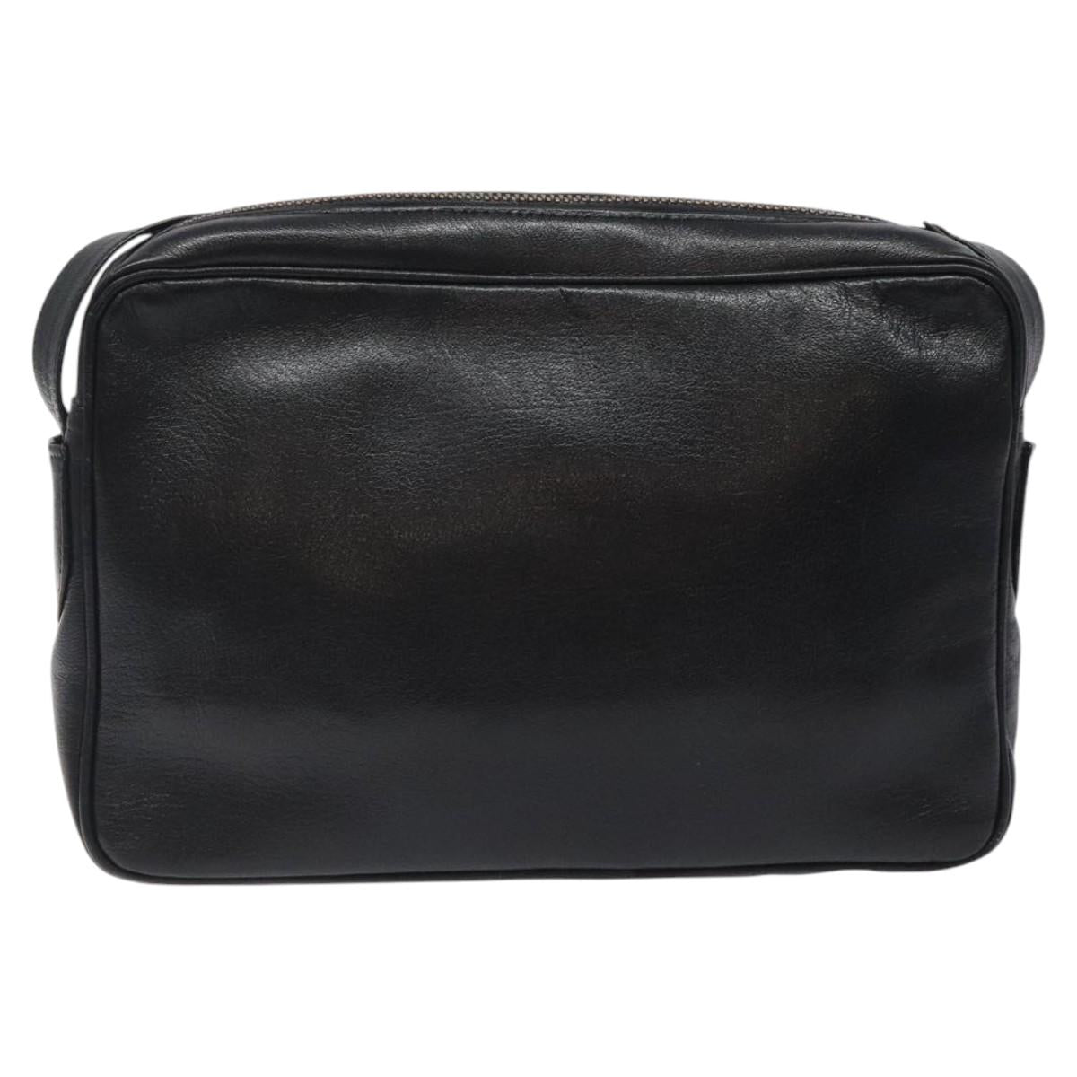 CELINE Shoulder Bag Leather Black Gold Auth 121842